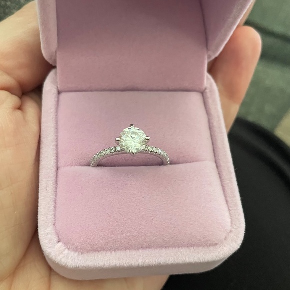 14K White Gold Engagement Ring 1ct Round Moissanite Engagement Rings 14K Hidden - Picture 3 of 4